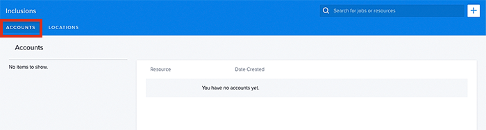 Viewing the inclusions list for accounts, in the data table.