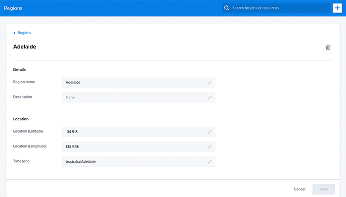 Viewing a region in the data tables.