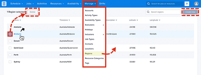 The data table views accessible via the navigation menus.