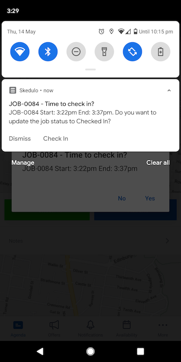 Job check-in from the push notification