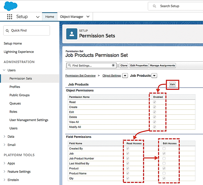 How to create a new permission set for the job products object.