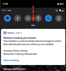 An Android device displaying location tracking notifications.