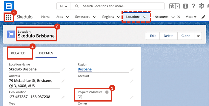 Viewing a location&rsquo;s details in Salesforce CRM.