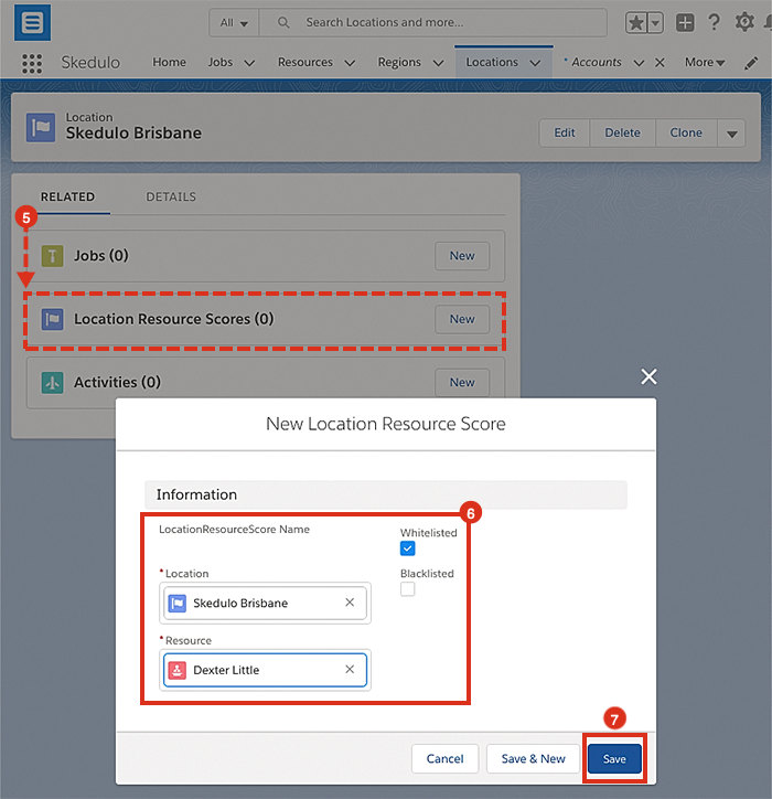 How to create a new location resource score using Salesforce CRM.