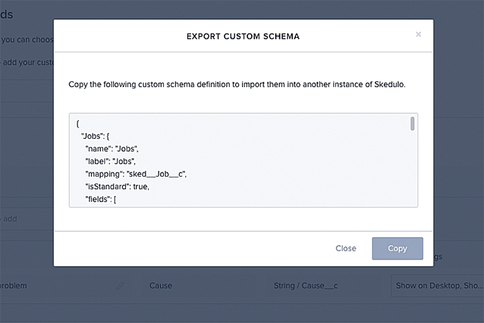 Exporting or extracting a custom schema using the admin settings.