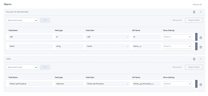 A set of custom fields from the configuration settings in the web app.
