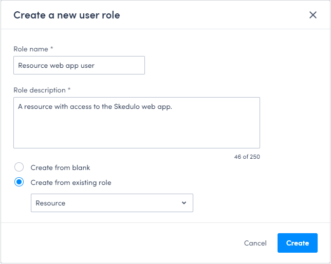 The new user role dialog