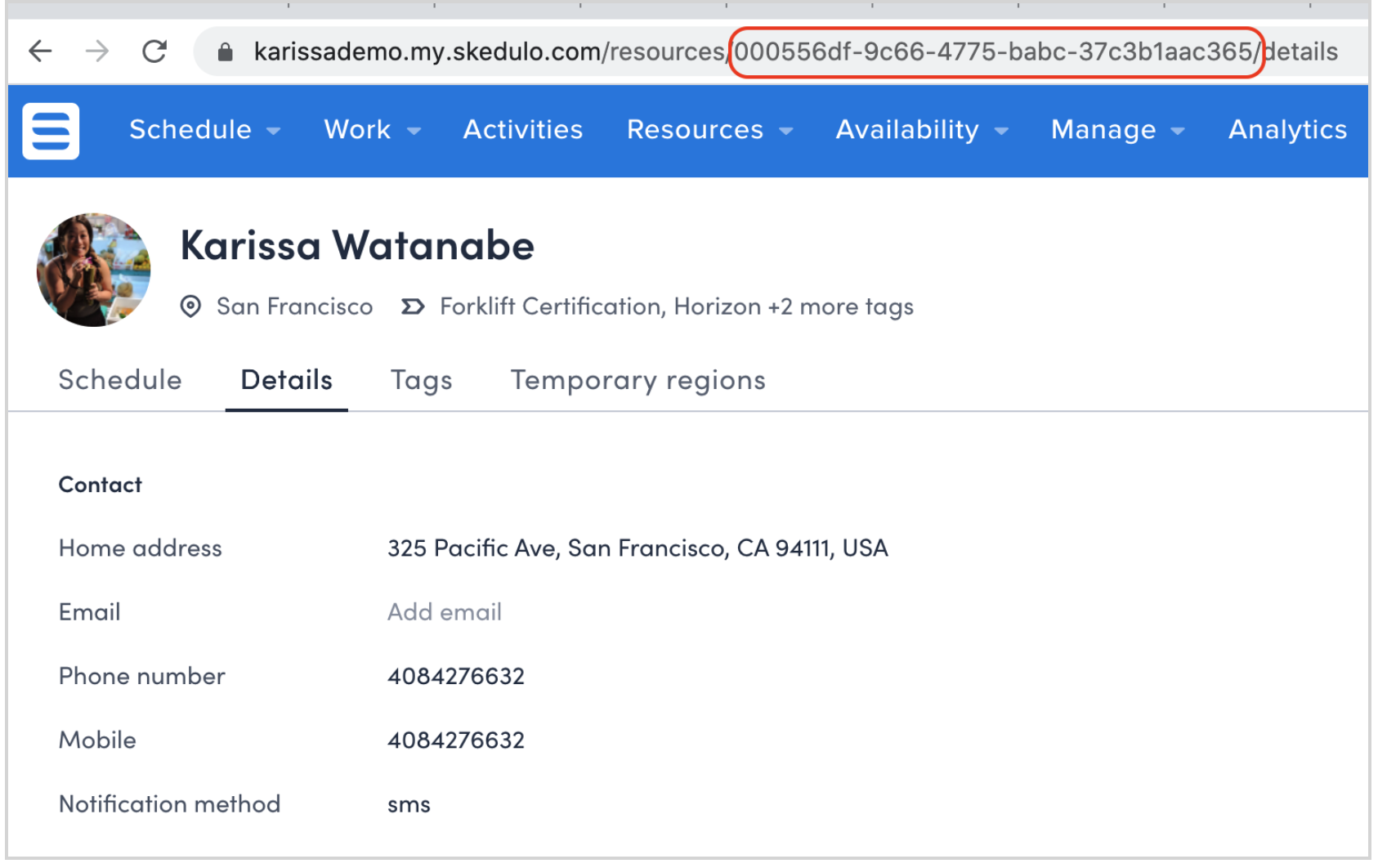 The location of the Resource UID highlighted on the URL of a resource&rsquo;s record page.