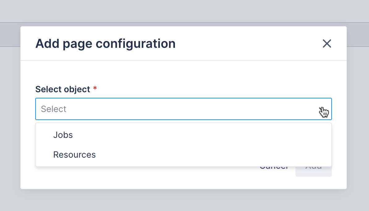 The Select object drop-down options