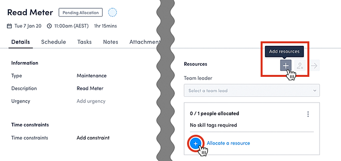 How to allocate resources using the job details view.