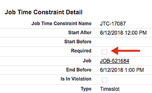 A job time constraint in Salesforce CRM with the required flag turned off.