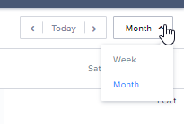 A close up of the View options drop-down menu, expanded to show the Week and Month options.