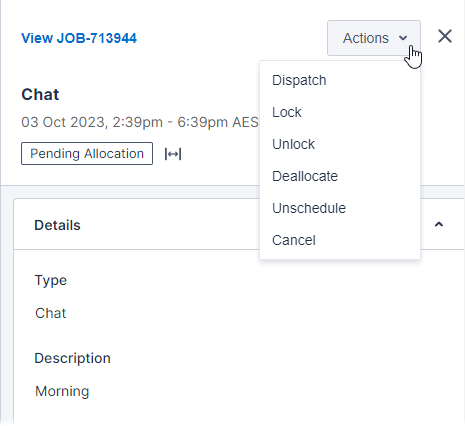 the location of the scheduling actions options in the work list