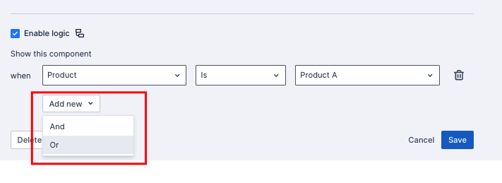 Set conditional display logic for the Customer Name Text input component