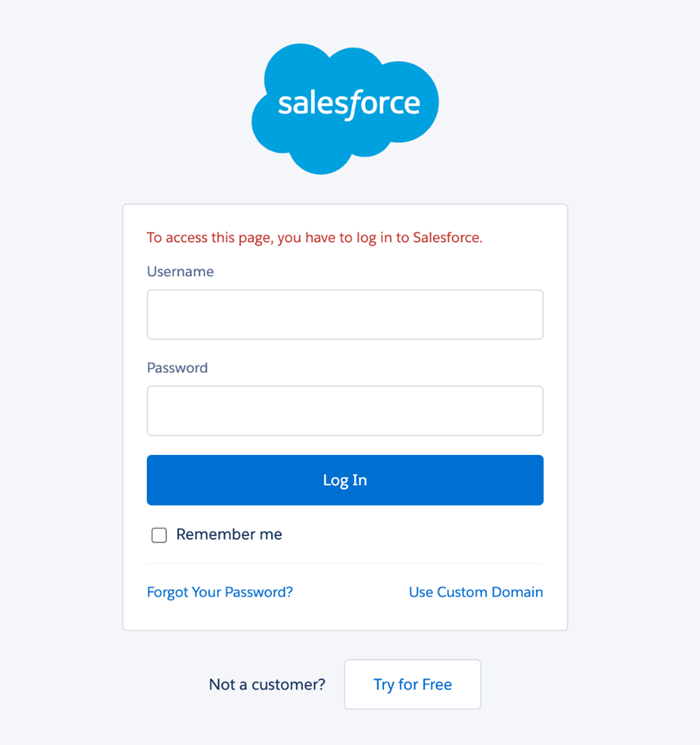 salesforce login screen
