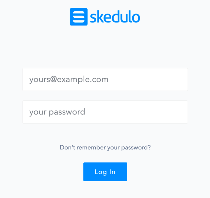 The Skedulo log in screen.