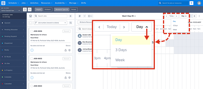 How to set the view range in the scheduling console.