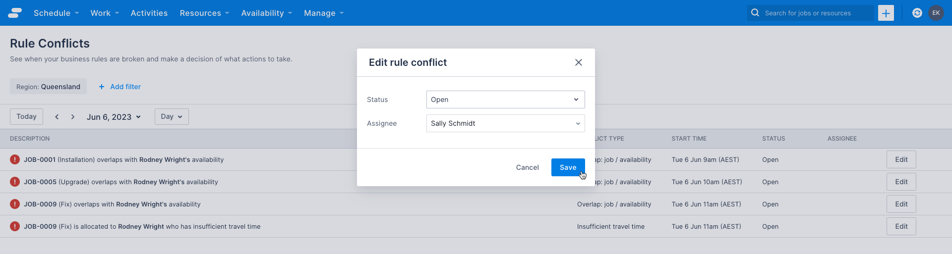 Screenshot of the Edit conflict options