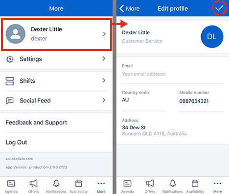 Open and edit your profile details in the Skedulo mobile app