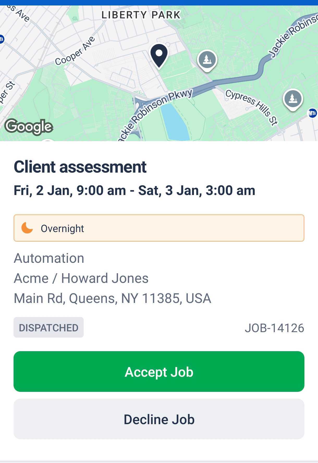 Overnight job indicator