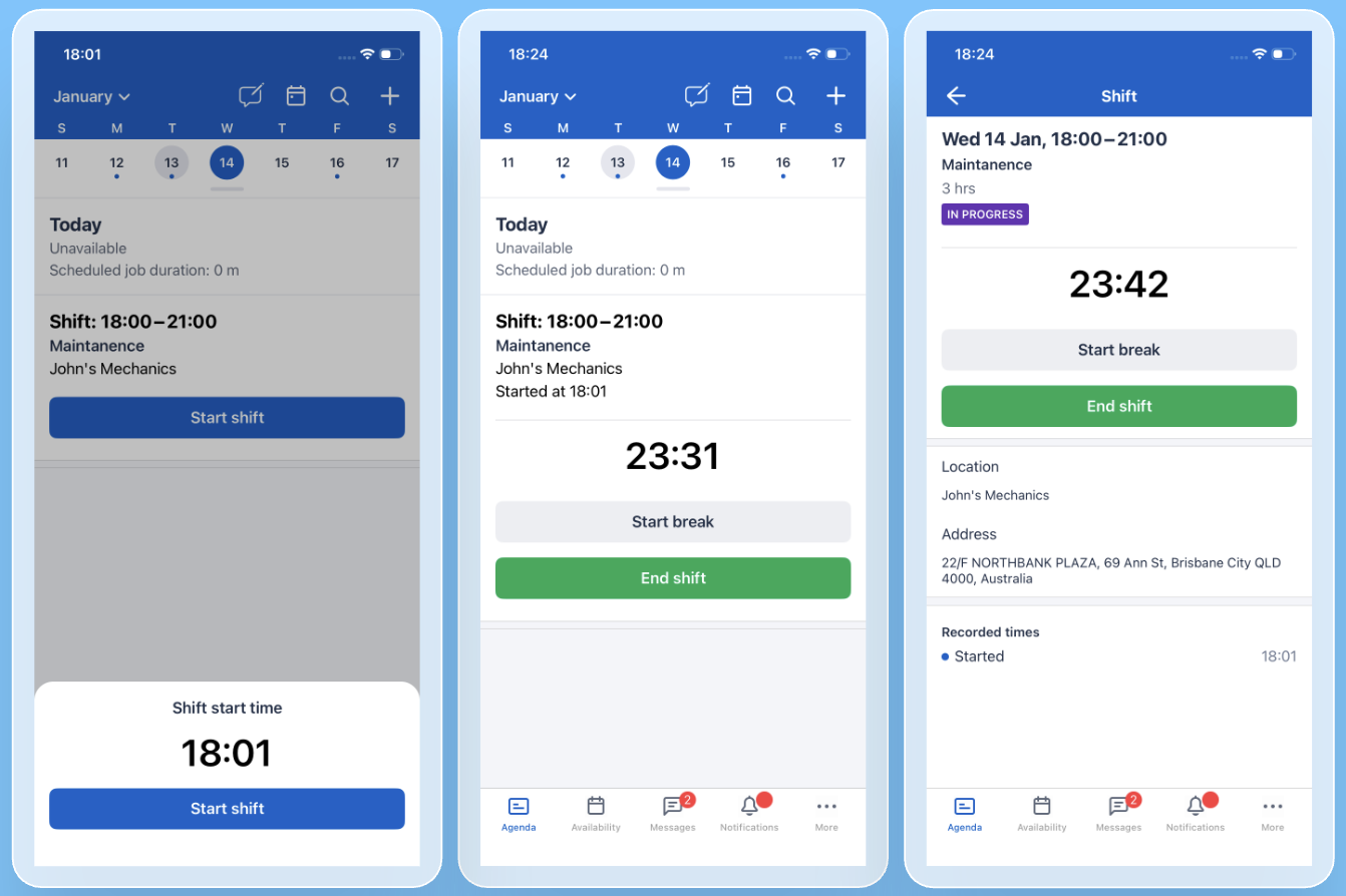 Showing a shift that has been started.
