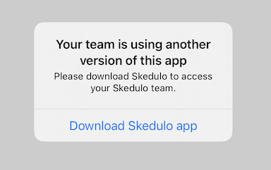 The prompt on the Skedulo v2 mobile app to download and install the Skedulo Plus mobile app