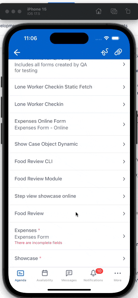 mobile form with dynamic content