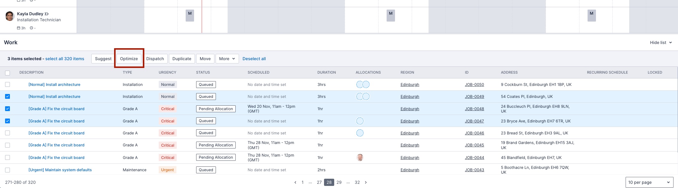 Pulse optimize from work list screenshot