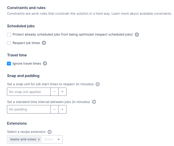 Creating an optimization recipe with the teams and crews extension